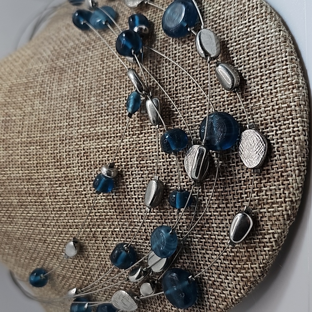 Multi strand blue beaded necklace